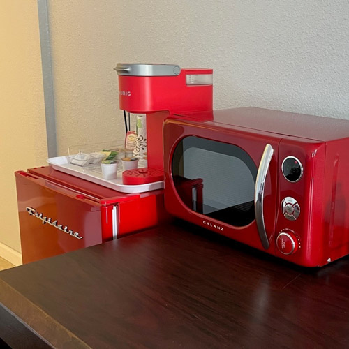 retro microwave and refrigerator